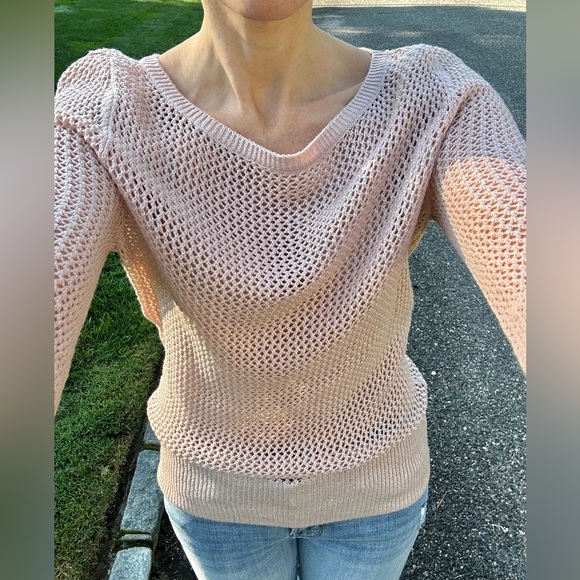 BCBG MaxAzria Metallic Dusty Pink Crochet Sweater - Picture 3 of 8